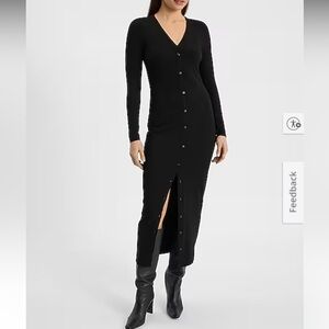 Express Ribbed Knit Long Sleeve Button Down Midi Dress